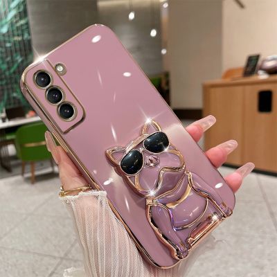 23New Luxury Dog Holder Case For Samsung Galaxy S23 S22 Ultra S21 Plus S20 FE S10 Note 20 10 A13 A33 A53 A73 Plating Silicone Cover