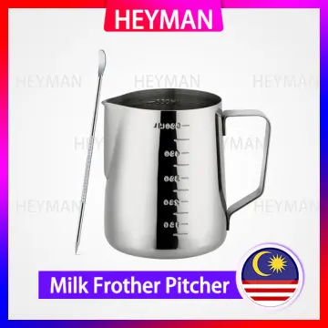 Milk Frothing Pitcher Jug & Frother Cup with Art Pen, Stainless