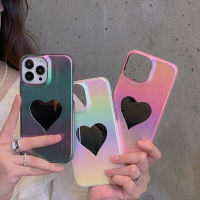 เคสครอบโทรศัพท์หนังสไตล์ Y2K Vaporwave แสงสีเลเซอร์ดีไซน์รูปหัวใจสำหรับ iPhone 14 13 12 11 Pro Max