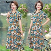 summer outfit Womens fashion printed dress elastic breathable middle-aged and elderly above knee