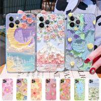 INS Oil Painting Flowers Phone Case Silicone Soft for iphone 14 13 12 11 Pro Mini XS MAX 8 7 6 Plus X XS XR Cover Drawing Painting Supplies