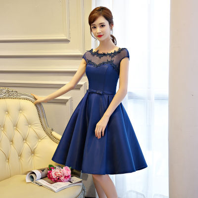 Bridesmaid 2022 New Korean Short Dress Navy Blue Shoulder Bridesmaid Group Sister Dress Evening Dress Summer
