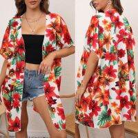 [COD] Womens sunscreen cardigan cross-border European and womens flower print beach jacket loose bikini cover-up Z791