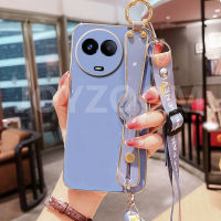 เคสสำหรับ Realme 11X / Realme 11 5G สายรัดข้อมือชุบด้วยไฟฟ้าเคสโทรศัพท์6D + ฝาครอบหลังซิลิโคนนิ่มเชือกยาว