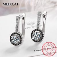 [Han ornaments] MEEKCAT 2020ใหม่วินเทจแท้925เงินสเตอร์ลิงหมั้นต่างหูห่วงสำหรับผู้หญิงที่มีสีดำแอมป์; เครื่องประดับหินสีขาว B Rincos