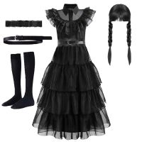 Girls Black Wednesday Addams Costume Teenage Birthday Party Cosplay Halloween Merlina Carnival Kids Princess Dresses Outfits