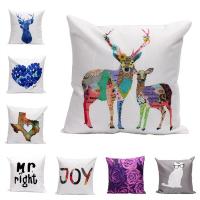 45x45cm Colorful Printed White Linen Fabric Throw Pillowcase Xmas Decorative Home Sofa Cushion Cover