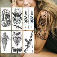 【YF】 Creative Gangster Temporary Tattoos Sticker Realistic Fake Waterproof Body Art Geometric Skull AK Gun Tatoos For Adult