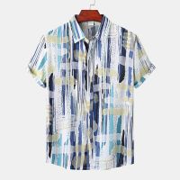 Mens Hawaiian Shirt Summer Loose And Breathable Short Sleeve Harajuku Slim Fit Formal Clothes Top Printed Vintage Floral Blouse