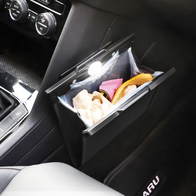 hot！【DT】❐✺  Small Car Garbage Front  Magnetic Adsorption Trash Can With light Hanging Leather Storage Accessories