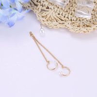 Women Trendy Wild Personality Geometric Pearl Ear Clip Ear Buckle Tassel Chain Alloy Exaggerated Wild Earrings