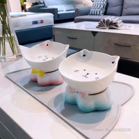 High-foot ceramic lucky cat bowl and dog food bowl for cats and dogs not easy to knock over and easy to clean pet supplies