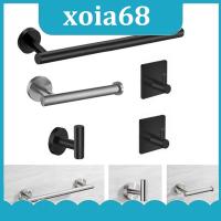 xoia68 Shop Bathroom Accessories Hardware Set Robe Hook Towel Rail Bar RackRound Black Stainless Steel Shelf Tissue toilet Paper Holder DIY