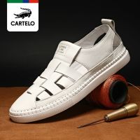 Cartelo crocodile sandals mens summer new breathable sandals leather all-match hole shoes hollow casual mens shoes shoes