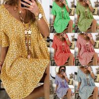 HOT★Dress Women Summer Spot selling European American wear loose horn sleeve printed Dresses Casual Vestidos CKX8983