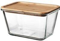 กล่องเก็บอาหารพร้อมฝาปิด, สี่เหลี่ยมผืนผ้า แก้ว/ไม้ไผ่ 1.8 ลิตร (Food container with lid, rectangular glass/bamboo 1.8 l )