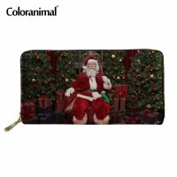 ZZOOI Coloranimal Merry Long Wallet for Women Men Large Card Holder/Cash Leather Multifunction Ladies Bag Cute Santa Claus Print Purse