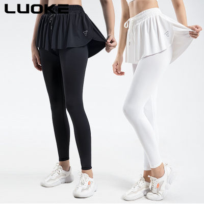 Luoke ใหม่โยคะปลอมสองชิ้นหลวม Culottes กางเกงวิ่งผู้หญิงกีฬากางเกงแห้งเร็ว