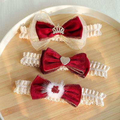 [COD] New Years red bow baby headband female hundred-day banquet one-year-old headdress infant princess greetings hair accessories