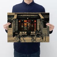 【H046】The New Cafe The Couple In Front Of The Door Vintage Kraft Paper Poster Bar Cafe Decorative Painting