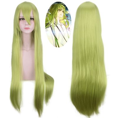 FGO Fate Grand Order คอสเพลย์วิกผม Lancer Enkidu 100ซม. ยาวตรงสีเขียว Wigs เส้นใยทนความร้อนสังเคราะห์ผมปลอม