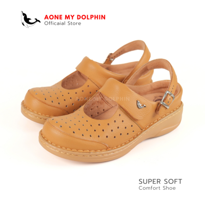 Aone My Dolphin [ลิขสิทธิ์แท้] WD73 - รองเท้าหนังแท้เพื่อสุขภาพ พื้นนุ่มพิเศษ มีสายหลัง รองเท้าผู้หญิง รองเท้ารัดส้น ตรงปก ออกใบกำกับภาษ