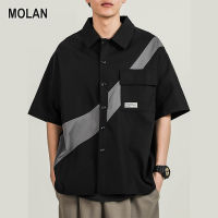 MOLAN เสื้อฤดูร้อนแขนสั้นชายคู่เสื้อทรงหลวมที่มีสไตล์แขนลำลองขาสั้น