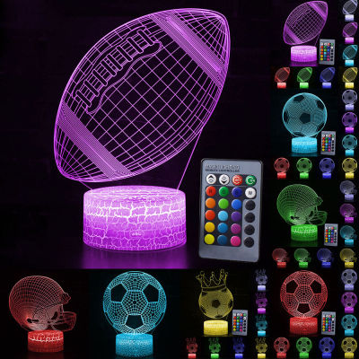 3D Night Light LED Table Desk Lamp 3D Rugby Football Light Remote Touch Control Kids Halloween Gift Home Decoration D30