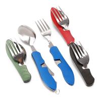 4 In 1 Tablespoon Set Foldable Spoon Knife Fork Bottle Opener Stainless Steel Folding Pocket Kits Outdoor Tableware Set Flatware Sets