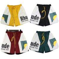 High Street Rhude New Fashion Sunset Alphabet Print Color Contrast Casual Shorts