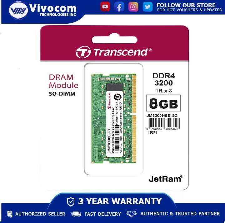 TRANSCEND 8GB DDR4 3200Mhz 1.2V (JM3200HSB-8G) | Lazada PH
