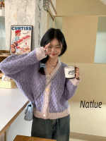 Natlux เสื้อแขนยาวผญ เสื้อคลุมหญิง เสื้อกันหนาว ผญ เสื้อสเวตเตอร์ เสื้อไหมพรมผญ เสื่อฮู้ดหญิงคู่ เสื้อแขนยาวหลวม 2023 ใหม่ WMY2390HK8 37Z230911