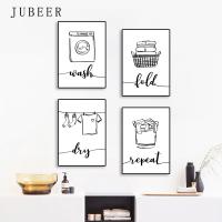 Laundry Shop Wash Dry Press Poster Sign Wall Art Pictures Decor Black White Prints Canvas Painting for Bathroom Cuadros