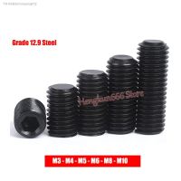 ℡❀✙ M3 M4 M5 M6 M8 M10 Hex Hexagon Socket Set Screws Flat Point Grub Screw DIN 913 Headless Set Screw Grade 12.9 Steel Black