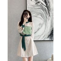 [COD] fake two-piece green dress 2022 new autumn womens French design spring and