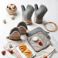 Microwave Heat Insulation Gloves Set Kitchen Baking Plus Cotton Thick Oven Silicone Gloves Oven Mitts  Silicone Oven Mitts Potholders  Mitts   Cozies