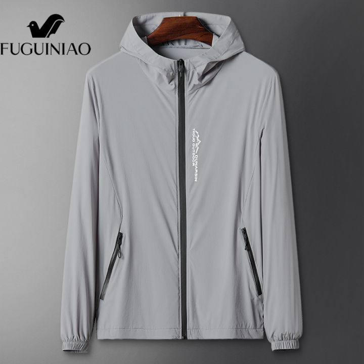fuguiniao-เสื้อคาร์ดิแกนมีฮู้ดสำหรับผู้ชาย-เสื้อแจ็กเก็ตมีฮู้ดแบบบางกันลมกันแดดใส่ตกปลากีฬากลางแจ้ง