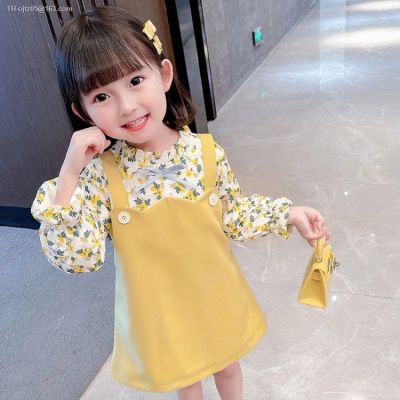 Baby girls dress in 2023 the new girls small pure and fresh skirt spring autumn with western style false two pieces of broken flower