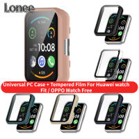 Lonee เคสนาฬิกาสไตล์สปอร์ตสำหรับนาฬิกา Huawei พอดีกับพีซีเคสป้องกันกระจกเทมเปอร์สำหรับนาฬิกา Huawei พอดีกับปกป้องหน้าจอ OPPO Watch Free