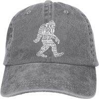 Vintage Bigfoot, Sasquatch Word Cloud Denim Cowboy Peaked Caps,Baseball Trucker/Dad/Golf/Fishing Hats for Mens/Womens