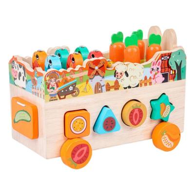 Carrots Harvest Game Wooden Shape Sorting Orchard Pulling Car Shape Sorting Matching Wooden Montessori Toys For Toddler Boys Girls 2 Years Old popular
