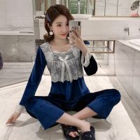 Sleepwear 2021 Womens Pajamas Autumn And Winter Warm Pajamas Set Ladies Sexy Lace Pajamas Home Service 2Pieces