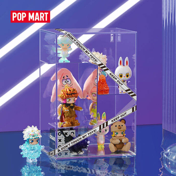 pop-mart-กล่องแสดงอะคริลิคของเล่นขาตั้งจอแสดงผลของเล่นชั้นวางจอแสดงผลกันฝุ่น