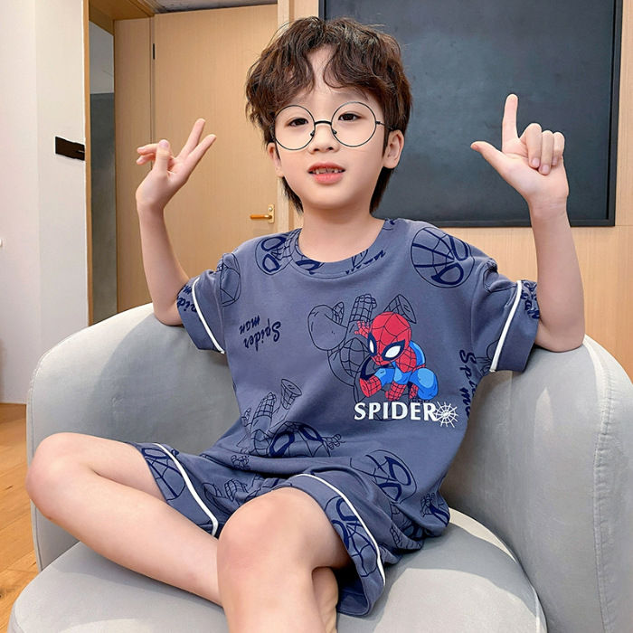 pikachu-spidermans-อัลตร้าแมนชุดนอนเด็กบางลายการ์ตูนฤดูร้อนชุดนอนเด็กผ้าฝ้ายเด็กหญิงเด็กชาย-pakaian-rumahan-กางเกงขาสั้นแขนสั้น0000