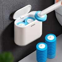 Disposable toilet brush cleaner with long handle and no dead ends cleaning brush replacement brush head plunger set #