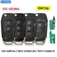 YOUBBA N5F-A08TAA EB3T-15K601-BA DS7T-15K601-B สำหรับ Ford Ranger F150 2013 - 2018 ID49 Chip Flip Remote Car Key 315433MHz