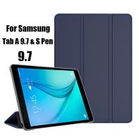 [ร้อน] Tab 9.7 SM P550เคสตั้งแท็ปเลตหนัง PU พับสามทบสำหรับ Samsung Galaxy Tab A 9.7 SM-P550 P555นอนหลับอัตโนมัติ