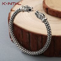 Kinitial Men Nordic Viking Dragon Bangle Antique Jewelry Silver Color Bronze Open Cuff Bracelet Scandinavian Costume Accessories