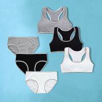 ♜8-16Ⓨ Kids Underwear Set Girl Sport with Sponge Pad Student Solid Color Brief