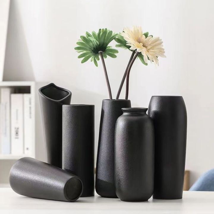 european-modern-simple-black-white-ceramic-diy-flower-vase-retro-flower-container-handmade-crafts-home-living-room-decoration